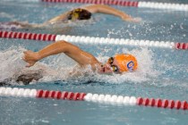 Bishop Gorman’s Amy Lubawy leads off the 400-yard freestyle relay during the Division ...