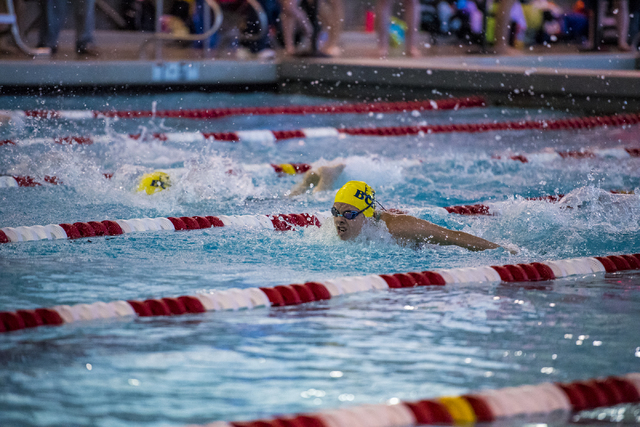Montana Lloyd of Boulder City High School swims during the Nevada High School State Champion ...