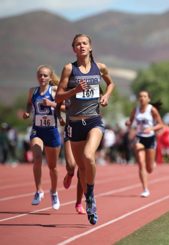 Centennial’s Karina Haymore wins the DI 1600 at the NIAA track and field finals at Ca ...