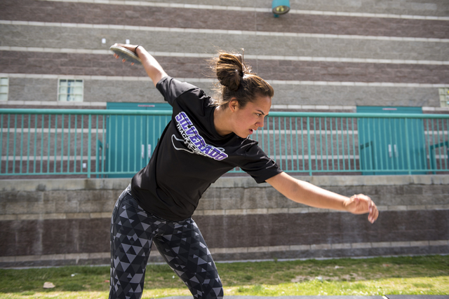 Silverado senior Monet Salazar prepares to throw the discus during practice at Silverado Hig ...
