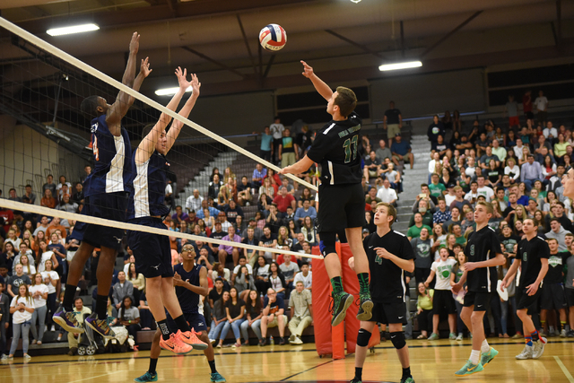 Palo Verde’s Michael Simister (11) volley’s the ball against Legacy during their ...