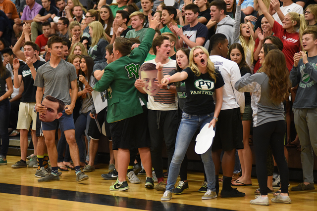 Palo Verde’s student section cheer their team on against Legacy during their Division ...