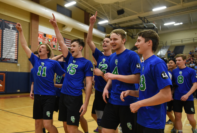 Green Valley teammates celebrate their win against Foothill during their Division I state vo ...