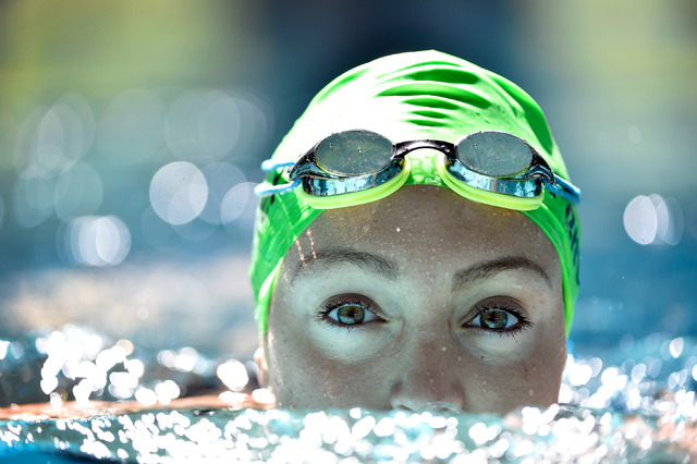 Senior Izzy Goldsmith of Palo Verde High School looks on as she swims at the Pavilion Center ...