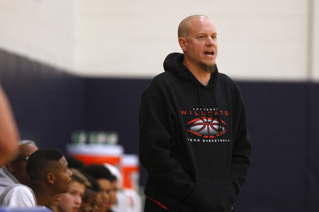 Las Vegas head coach Jason Wilson instructs his players during their game against Orem at th ...