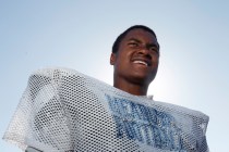 Meadows offensive lineman Mark Woodson is interviewed during practice. Woodson was the Divis ...