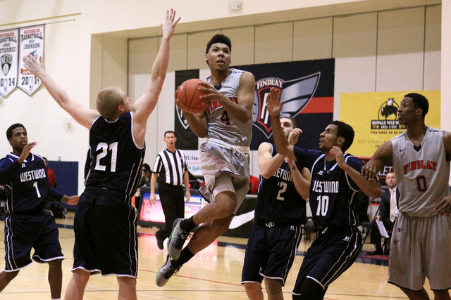 Findlay Prep guard Allonzo Trier gets through the Westwind defense during their game Tuesday ...