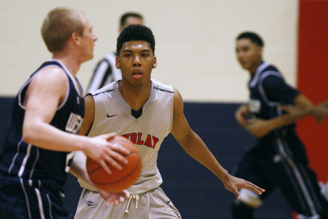 Findlay Prep guard Allonzo Trier defends Westwind guard Jake Jobling during their game Tuesd ...