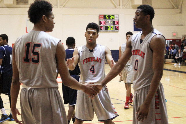 Findlay Prep guard Allonzo Trier, center, and forwards P.J. Washington, left, and Horace Spe ...