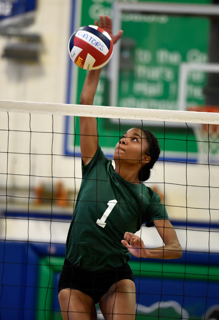 Senior Maya Hill hits the ball during volleyball practice at Green Valley High School Tuesda ...