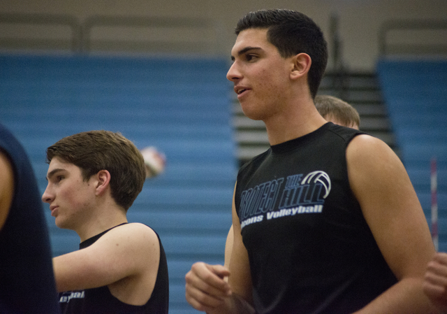 Tyler Jacob (15) walks on the court during volleyball practice at Foothill High School in He ...