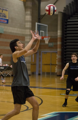 Shilo Chow (8) sets the ball during volleyball practice at Foothill High School in Henderson ...