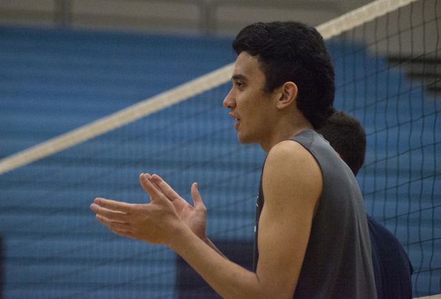 Shilo Chow (8) celebrates during volleyball practice at Foothill High School in Henderson on ...