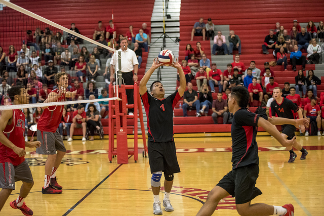 Luis Wong (1) of Las Vegas sets up a shot against Arbor View at Arbor View High School in La ...