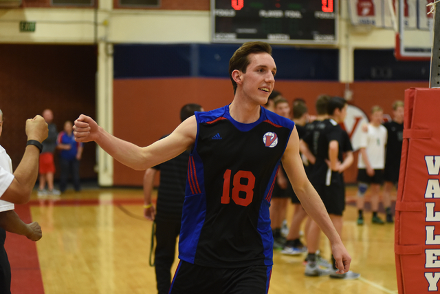 Valley High School senior volleyball player Marty Heavey (18) is seen before playing a match ...
