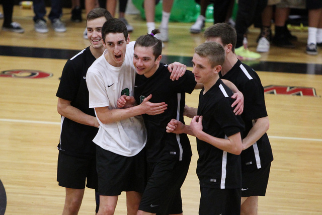 Palo Verde players celebrate defeating Las Vegas in their Division I state volleyball semifi ...