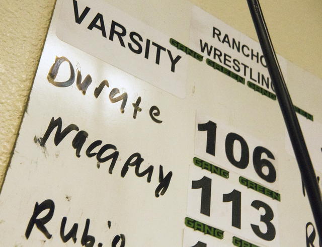 A roster board at Rancho High School shows Leiana Nacapuy, a Junior Women’s Freestyl ...