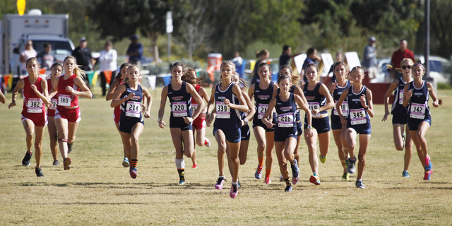 Eventual winner, Foothill’s Karina Haymore (339), leads the field at the start of the ...
