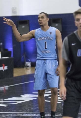Team Howard Pulley shooting guard Gary Trent Jr. (1) gestures at a teammate while playing te ...