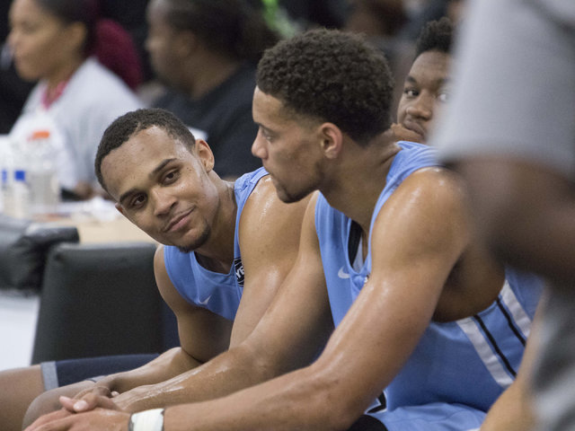 Team Howard Pulley shooting guard Gary Trent Jr., left, is seen on the bench while playing a ...