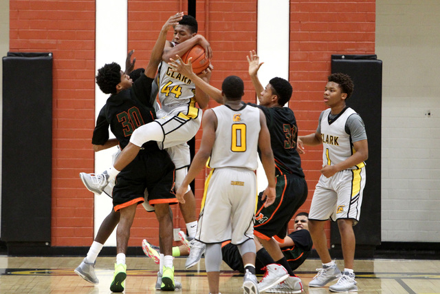Clark forward Darius Jackson pulls down a rebound against Mojave on Tuesday. Clark won 52-47 ...
