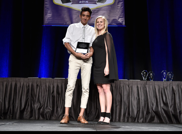 Foothill High School’s Shilo Chow, left, displays his volleyball award during the Best ...
