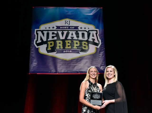 Palo Verde’s Annick Haczkiewicz, left, displays her golf award during the Best of Neva ...