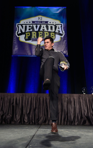 Ron Chan of Desert Oasis High School celebrates his Spirit Award during the Best of Nevada P ...