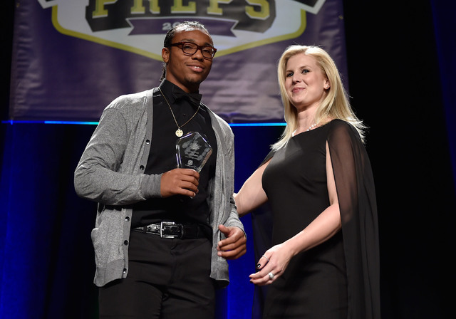 Chaparral High School’s Richard Nelson, left, receives his courage award during the Be ...