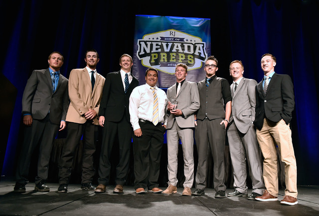 Pahranagat Valley Football team receives the team of the year award during the Best of Nevad ...