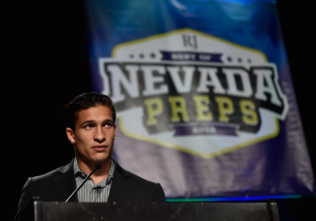Biaggio Ali Walsh speaks after receiving his top male athlete award at the Best of Nevada Pr ...