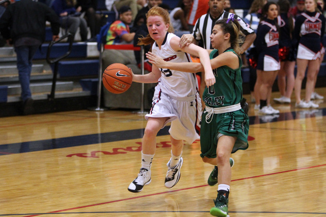 Coronado guard Katie Thorn is fouled by Green Valley’s Sierra Bonello on Wednesday. Co ...