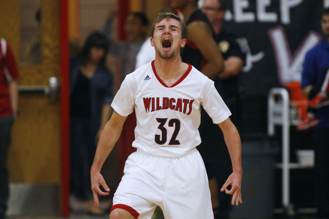 Las Vegas guard Trevor Swenson celebrates his 3-point shot against Valley during their " ...