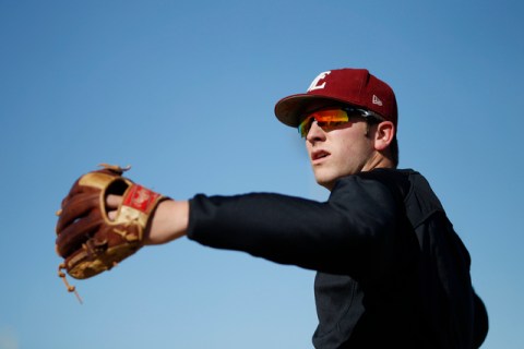 Faith Lutheran pitcher Brandon Johnson warms up at practice on Tuesday. Johnson was 8-2 with ...