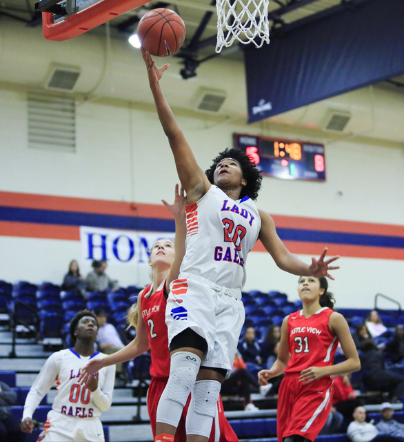 Bishop Gorman Senior Skylar Jackson (20) takes a shot during the Las Vegas Invitational cham ...