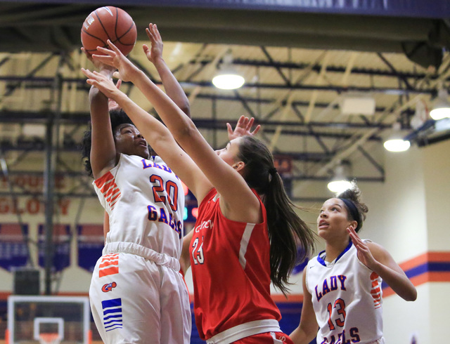 Bishop Gorman Senior Skylar Jackson (20) takes a shot during the Las Vegas Invitational cham ...