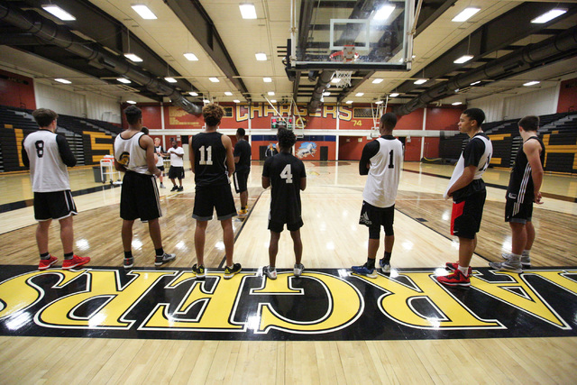 The Clark High School basketball team practices at Ed W. Clark High School in Las Vegas on T ...