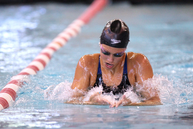 Green Valley’s Abby Richter swims the breast stroke portion of the 200-yard individual ...