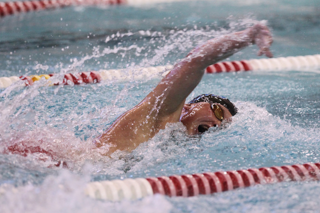 Jake Chir of Coronado competes in the boys 100-yard freestyle during the Sunrise and Sunset ...