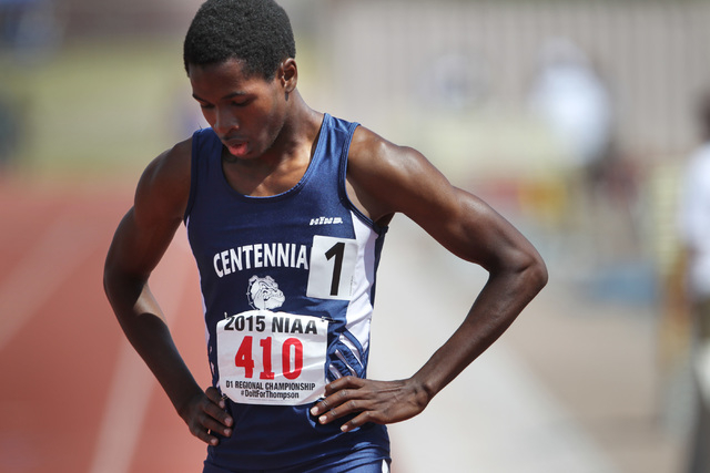 Centennial distance runner Dajour Braxton takes a breather after winning the 1,600 with nobo ...
