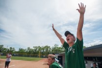Palo Verde third baseman Lauren Oxford cheers as a teammate scores against Foothill in the D ...
