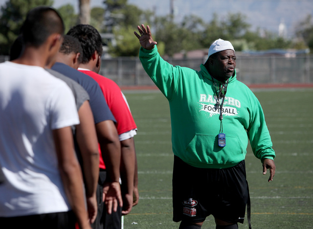 Rancho head coach Tyrone Armstrong leads his team through practice on Thursday. The team wil ...