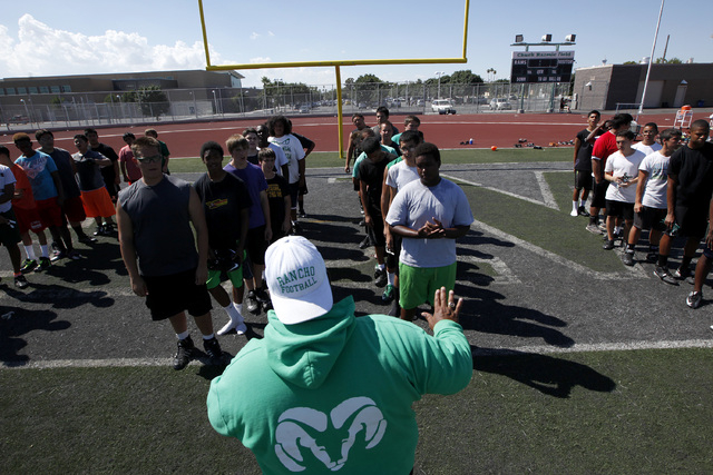 Rancho head coach Tyrone Armstrong leads his team through practice on Thursday. The team wil ...