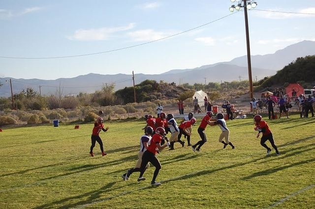 Sandy Valley quarterback Lane Eastham fires a pass against Victor Valley Christian (Calif.) ...
