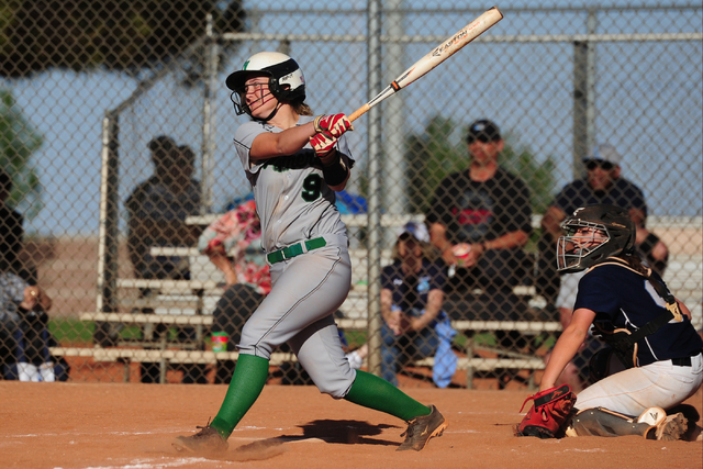 Palo Verde batter Lauryn Barker hits a three-run double in the fourth inning of their prep s ...