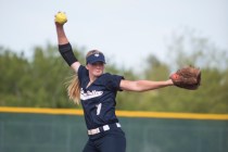 Spring Valley’s Michaela Hood (7) pitches against Coronado during their softball game ...