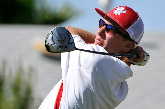 Arbor View’s Van Thomas tees off on the seventh hole during the final round of the Sun ...