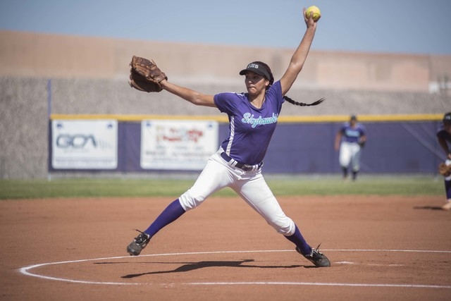 Silverado’s Hanna McCall (13) pitches against Rancho during the first round game of th ...