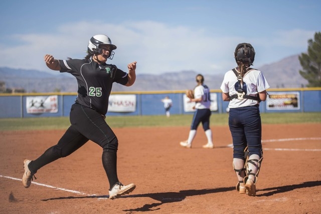 Palo Verde High School’s Grace Chavez (25) scores against Centennial High School durin ...