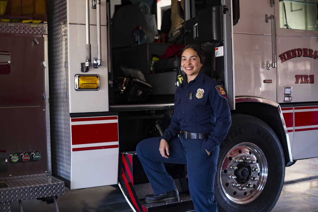 Leslie Hernandez, a firefighter at Station 86 in Henderson, Monday, July 29, 2019. (Rachel Asto ...